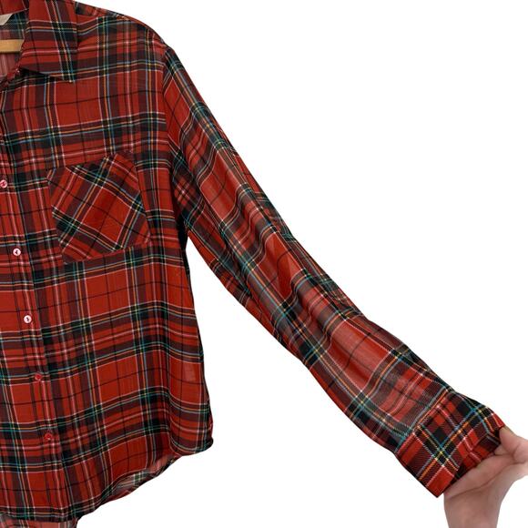 Decree Women Sheer Plaid Button Up Shirt Top Large Christmas Holiday Academia - Picture 3 of 7